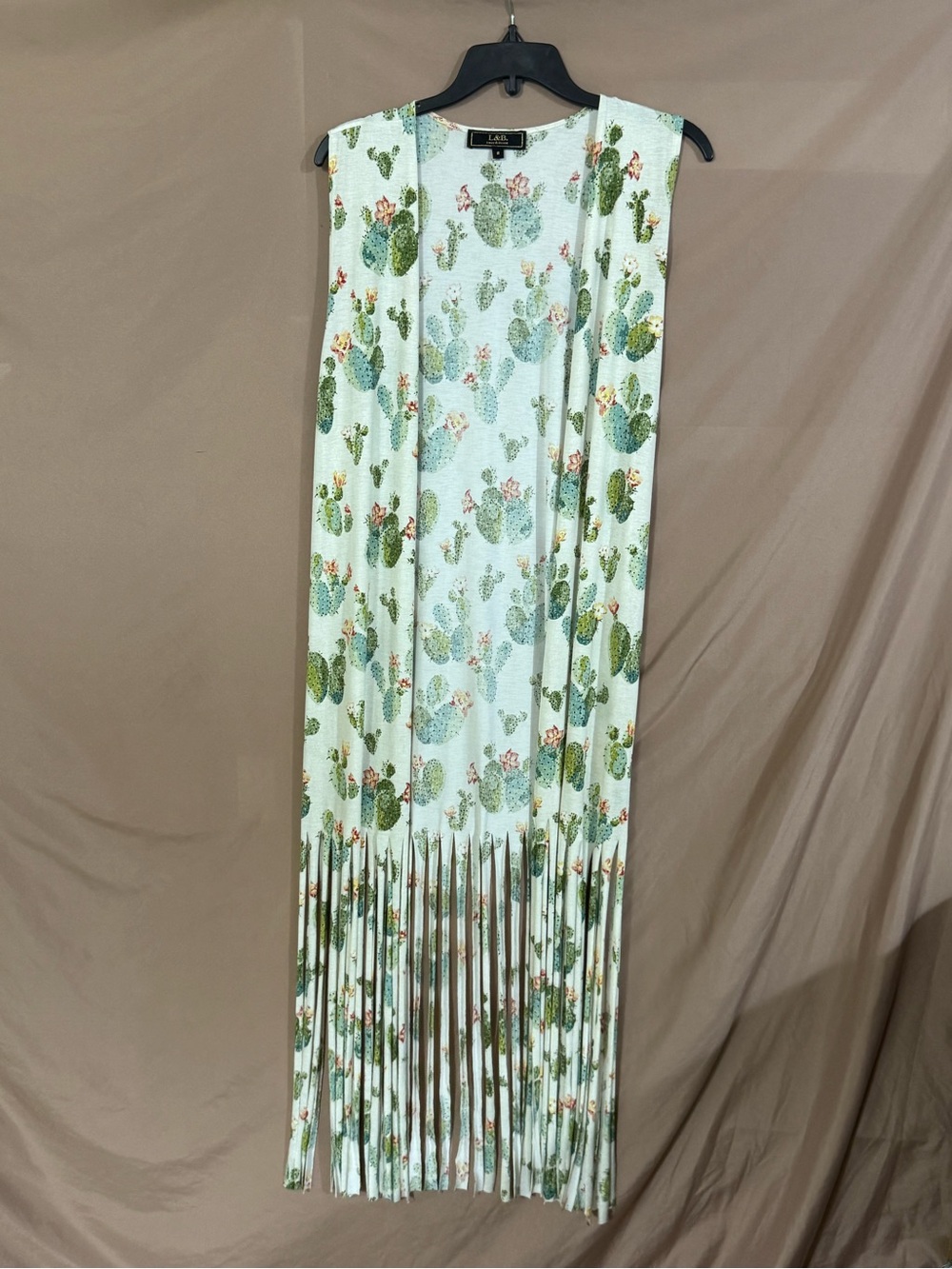NWOT Women’s Lucky & Blessed Cactus Print Fringed western vest Small